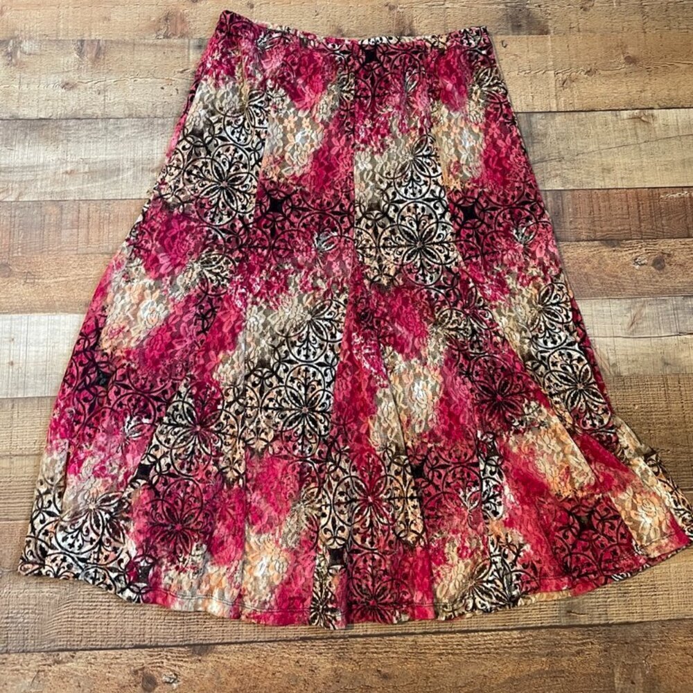 JM Collection Lace Overlay A-Line Skirt size Large